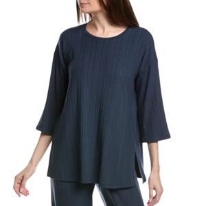 EILEEN FISHER Ribbed Stretch-jersey Top In Dark Blue